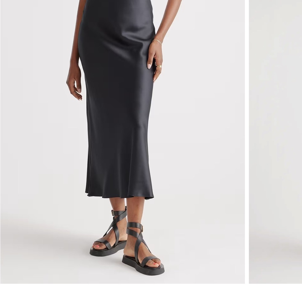 Quince 100% silk Black Midi Slip Skirt NWOT